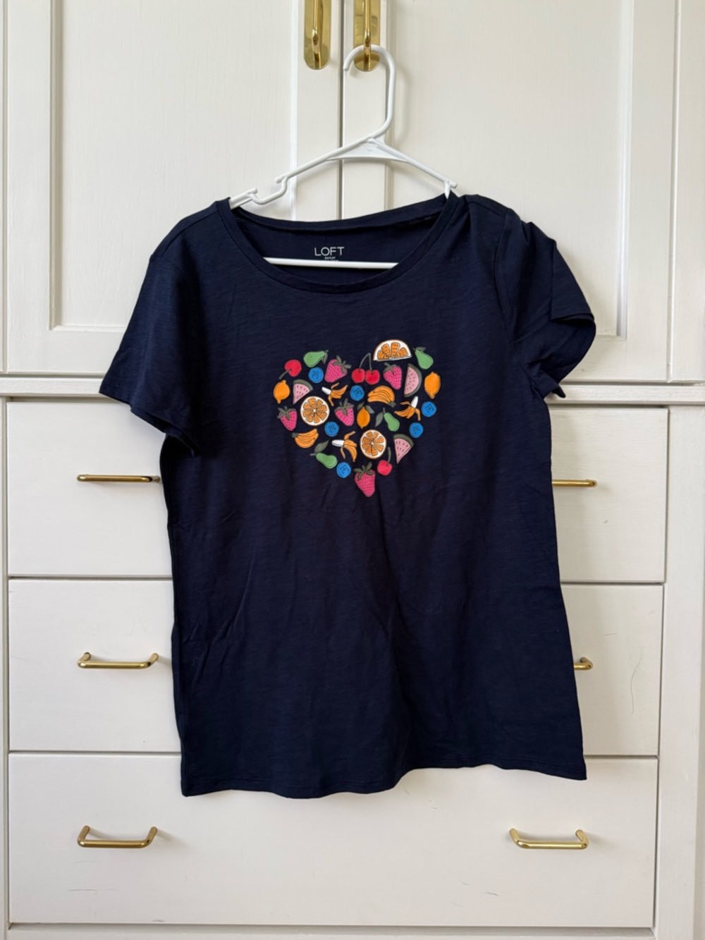 LOFT Navy Short-Sleeve Tee with Colorful Fruit Heart